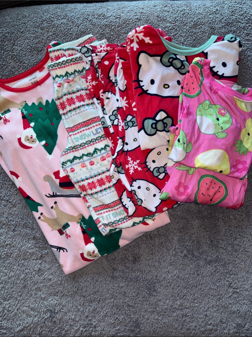 Bundle of Girls Pajamas - Red, Pink & Green 6 piece set